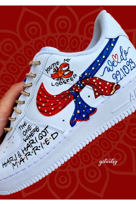 Hand painted Indian bridal wedding knot - custom Nike AF1 sneakers painted by Gitartsy Indian Wedding Sneakers, Shoe Customs, Wedding Knot, Bridal Sneakers, Painted Sneakers, Wedding Sneakers, Custom Nike, Henna Patterns, Shoes Wedding