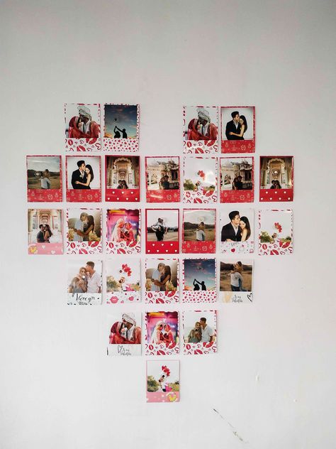 Valentine’s Day Polaroids, Polaroid Valentines Ideas, Valentines Day Polaroid, Polaroid Lights, Valentines Polaroid, Polaroid Pictures Display, Wall Of Memories, Pictures On Wall, Polaroid Prints