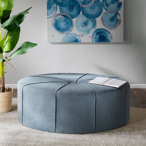 10 Upholstered Coffee Tables to Add Some Coziness To Living Room Oval Ottoman, Table Ottoman, Room Tips, Round Storage Ottoman, Large Ottoman, Venice Canals, Blue Furniture, Oval Coffee Tables, Tufted Ottoman