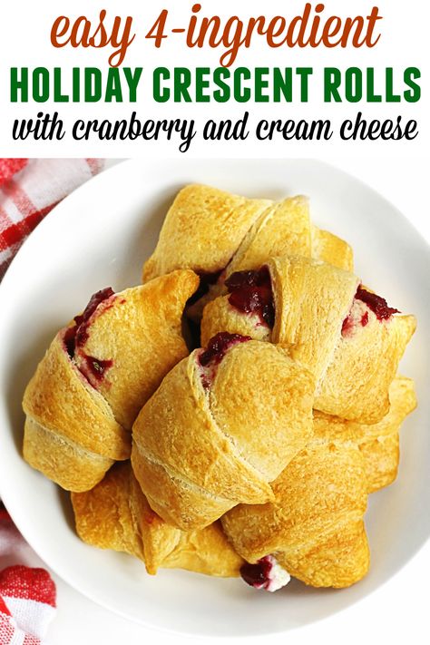 Easy cream cheese cranberry crescent rolls recipe! These 4-ingredient holiday crescent roll ups are the perfect quick and easy appetizer for Thanksgiving or Christmas. // Rhubarbarians // cranberry bites / holiday finger food / crescent dough / #crescentrolls #holidayappetizer #cranberry #christmasappetizer #thanksgivingappetizer #rhubarbarians Cranberry Crescent Rolls, Crescent Roll Ups, Holiday Finger Foods, Crescent Rolls Recipe, Crescent Roll Appetizers, Cranberry Bites, Thanksgiving Appetizers Easy, Cream Cheese Crescent Rolls, Cheese Crescent Rolls