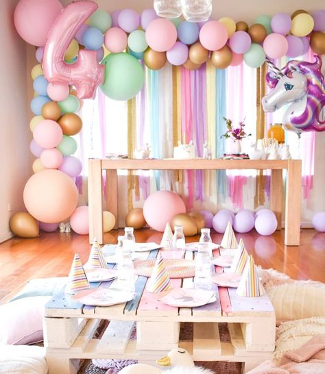 Liana’s unicorn/fairy 4th Birthday Unicorn Birthday Decorations, Unicorn Fairy, 4th Birthday Party, Unicorn Themed Birthday Party, Girl Birthday Decorations, Birthday Party Theme Decorations, Kids Birthday Themes, Rainbow Birthday Party, Beautiful Birthday