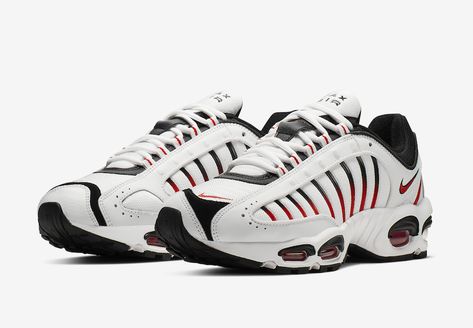 Nike Air Max Tailwind 4 White Black Red AQ2567-104 Release Date - SBD Jordan 11 Legend Blue, Bright Sneakers, Air Max 90 Premium, Nike Shoes Air Max, Nike Flyknit, Mens Nike Air, Nike Air Zoom, Boys Shoes, Sneakers White