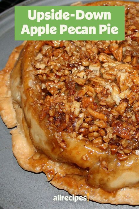 Upside Down Pecan Apple Pie, Upside Down Apple Pecan Pie, Apple Pecan Pie Recipe, Pecan Pie Desserts, Deep Dish Apple Pie Recipe, Fruit Pie Recipes, Upside Down Apple Pie, Granny Smith Apples Recipes, Granny Smith Apple Pie