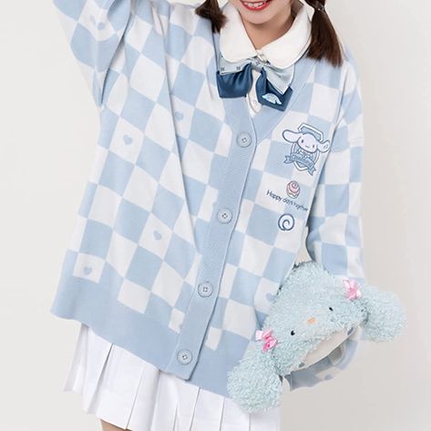 https://amzn.to/3nn7Zf5 Cinnamoroll Cardigan, Blue Kawaii T-shirt With Crew Neck, Cardigan With Jeans, Women's Fashion Set, Star Sweater, Knit Outerwear, Cute Cardigans, Sweater Fits, Printed Cardigan