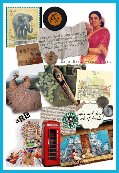 #kerala #art #shuffle #collage #tourism #journal #aesthetic #vintage #renaissance #indianart Kerala Mood Board, Kerala Aesthetic Wallpaper, Aesthetic Newspaper Collage, Shuffle Art, Kerala Aesthetic, Shuffle Collage, Kerala Art, Cochin India, Newspaper Collage