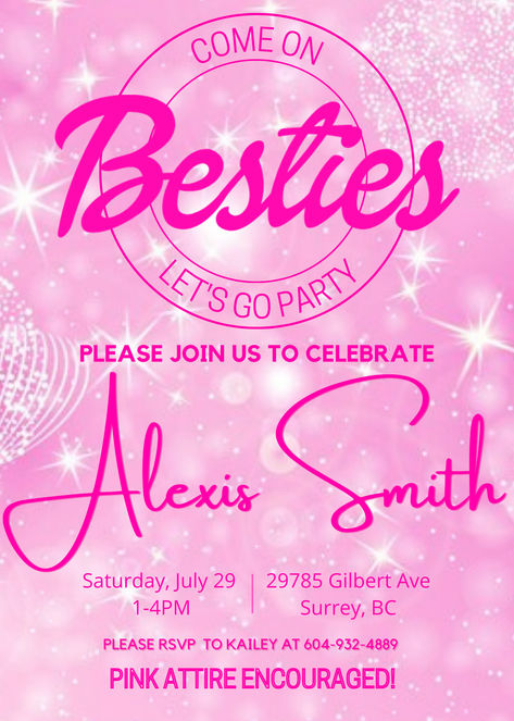 Barbie Theme Invitation Template, Barbie Invitations Birthday Templates, Barbie Themed 4th Birthday Party, Barbie Party Invitations Free, 5th Barbie Birthday Party, Barbie Birthday Invitations Template, Barbie Birthday Invitations Free, Barbie Themed Invitation, Sweet 16 Barbie Theme