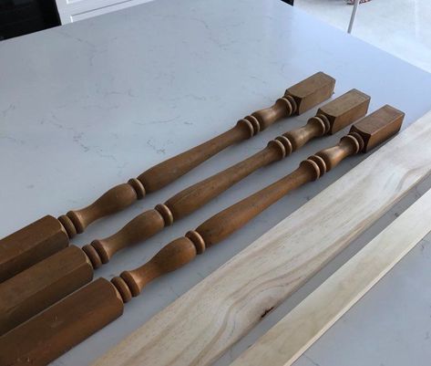 I love taking something that is junk and making it into something beautiful. I found these stair spindles in the shed and it got my mind thinking about what I could use them for. Candle sticks of course!  #reuse #repurpose #thrifting #upcycle | sponsored Repurposed Stair Spindles, Thrifting Upcycle, Table Leg Candle Holder, Removing Baseboards, Cheap Candle Holders, Waterfall Vanity, Cement Candle Holders, Wicker Laundry Hamper, Stair Spindles