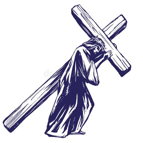 The Cross Drawing, Jesus Carrying The Cross, Jesus Christ Tattoo, Carrying The Cross, Biblical Tattoos, Cross Drawing, Christ Tattoo, Christian Graphics, Jesus Christ Cross