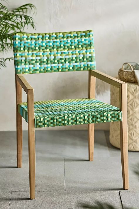 Havana Wicker + Teak Dining Chair, Green Stripe | AnthroLiving Outdoor Living Furniture, Teak Dining Chairs, Green Chair, High Quality Furniture, Green Stripes, Outdoor Living Space, Dining Chair, Havana, Living Furniture