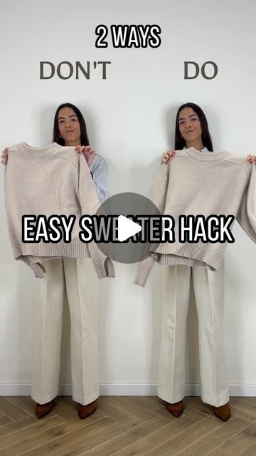 Pull Over Outfits For Women, How To Wear Sweater Over Dress, Clothing Hacks Fashion Tips And Tricks, Sweater And Shirt Outfit, Sweater Tuck Hack, Justin Augustin, Sweater Hacks, Folding Tips, How To Wear Shirt