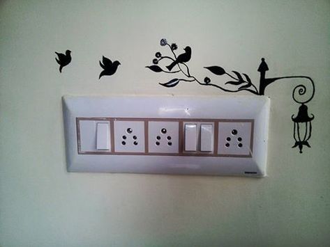 Switchboard Art Design, Switch Board Painting, Switchboard Art, Board Decoration Ideas, Simple Wall Paintings, Switch Board, Creative Wall Painting, Wal Art, Wall Art Diy Paint