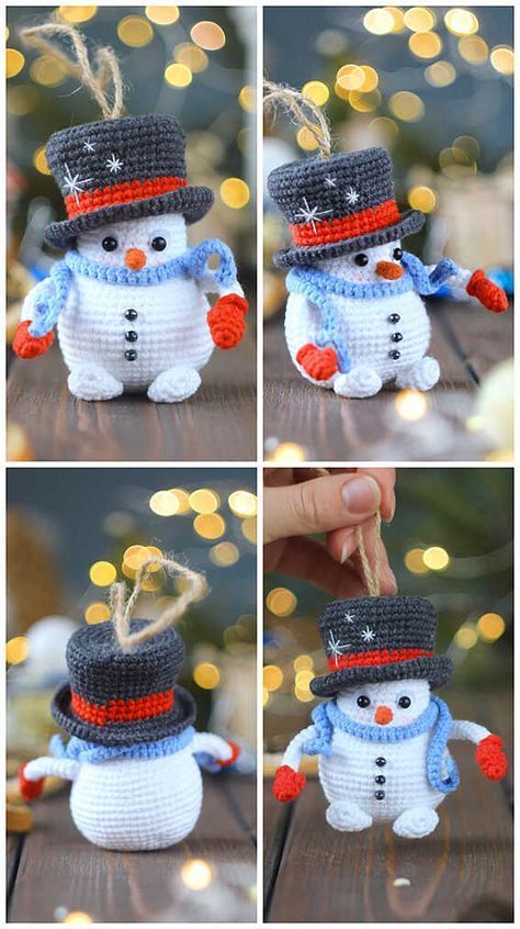 Crochet Ornaments Free Pattern, Xmas Crochet, Crochet Christmas Ornaments Free, Free Crochet Amigurumi, Christmas Crochet Patterns Free, Toys Ideas, Amigurumi Plush, Crochet Snowman, Crochet Xmas