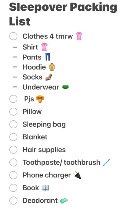 Overnight Bag Essentials Sleepover, What To Bring On A Sleepover, Things To Bring To A Sleepover, What To Pack For A Sleepover, What To Bring To A Sleepover, Overnight Bag Essentials, Sleepover Checklist, Sleepover Packing, Sleepover Packing List