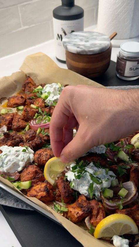 Arash Hashemi | @shredhappens CHICKEN SHAWARMA SHEET PAN DINNER . If you love quick, easy but super flavorful meals, try making this chicken shawarma sheet… | Instagram Shredhappens Recipes, Chicken Shawarma Sheet Pan, Chicken Schwarma Loaf Pan, Chicken Shawarma Oven Recipe, Mediterranean Chicken Shawarma, Shred Happens Chicken Schwarma, Yogurt Spread, Cucumber Sauce, Flavorful Meals