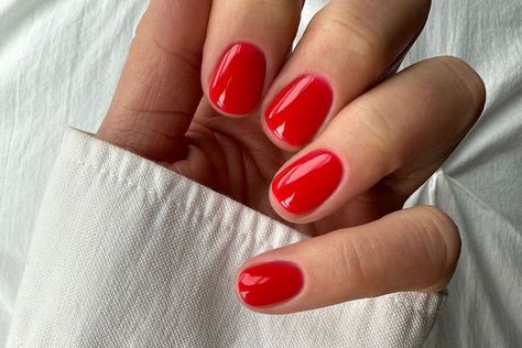 The 8 Best Red Nail Polishes of All Time | The Everygirl Long Round Nails, Black Cherry Nails, Silver Nail Polish, Fall Nail Color, Sheer Nails, Red Manicure, Red Polish, Cherry Nails, London Nails