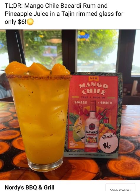 Bacardi Mango Chile Drinks, Bacardi Mango, Mango Chile, Bacardi Rum, Yummy Alcoholic Drinks, Bacardi, Pineapple Juice, Bbq Grill, Sweet And Spicy