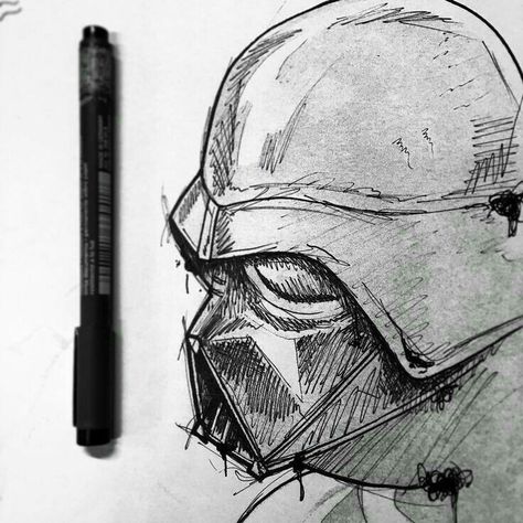 Darth Vader Sketch, Darth Vader Drawing, Star Wars Art Drawings, Comic Art Sketch, Geeky Art, Designing Home, Star Wars Drawings, Home Design Inspiration, Black And White Art Drawing