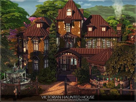 Sims 4 — Victorian Haunted House by MychQQQ — Lot: 40x30 Value: $ 173,144 Lot type: Haunted Residential House #featuredartist Sims Haunted House, The Sims 4 Victorian House, Sims 4 Wizard House, Victorian Homes Sims 4, Sims Witch House, Sims 4 Victorian Mansion, Sims 4 Houses Cottages, Strangerville House Sims 4, Sims 4 Witch Cottage