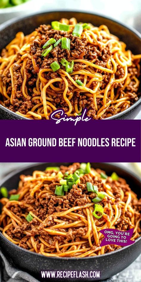 Dive into flavor with this Asian Ground Beef Noodles Recipe! Made with tender ground beef, vibrant veggies, and a savory sauce, this dish is ready in under 30 minutes. Perfect for busy weeknights, it’s a delicious twist on classic noodles that your family will love. Try it tonight! Ground Beef And Broccoli Noodles, Asian Recipe With Ground Beef, Asian Beef Recipes, Asian Recipes Beef, Asian Ground Beef, Chinese Beef Recipes, Ground Beef Noodles, Yakisoba Recipe, Ground Beef Stir Fry