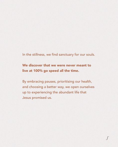 In today’s fast-paced world, it’s easy to get caught up in the constant rush, but I’m here to remind you that there is immense value in embracing moments of stillness. Here are three practical ways to incorporate the power of slowing down into your daily life: ⏸ Pause to Listen: How do you hear God if you’re too busy to tune in? In the midst of our hectic schedules, it’s crucial to carve out intentional time to listen to God’s voice. When we quiet the noise around us, we create space to he... Listen To God, Too Busy, Abundant Life, Fast Paced, Create Space, To Listen, Slow Down, Daily Life, Rush