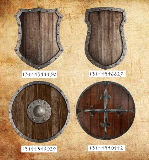 roblox decals - medieval shields Bloxburg Castle Decal Codes, Castle Decals Bloxburg, Bloxburg Statue Decal, Bloxburg Medieval, Bloxburg Victorian Decals, Castle Interior Medieval, Victorian Decals, Bloxburg Castle, Fantasy Builds