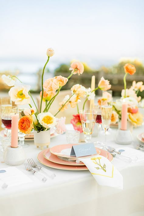 Poppy-inspired Editorial at Ritz Carlton Bacara Santa Barbara | Southern California Wedding Ideas and Inspiration California Poppy Wedding Decor, Santa Barbara Rehearsal Dinner, Colorful Palm Springs Wedding, Santa Barbara Wedding Invitations, Ritz Carlton Santa Barbara Wedding, Wedding Place Settings, Santa Barbara Wedding, Ritz Carlton, Wedding Southern California