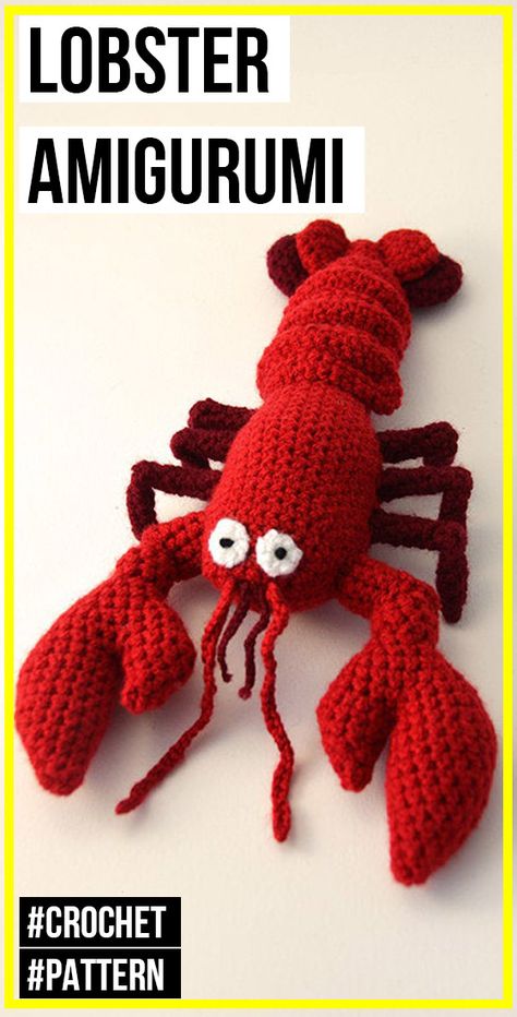 Crochet Lobster Amigurumi Pattern   - easy crochet amigurumi pattern for beginners Crochet Lobster Pattern, Crochet For Beginners Animals, Crochet Lobster, Easy Crochet Amigurumi, Beginners Amigurumi, Crochet Fish, Beginners Crochet, Crochet Food, Diy Crochet Projects