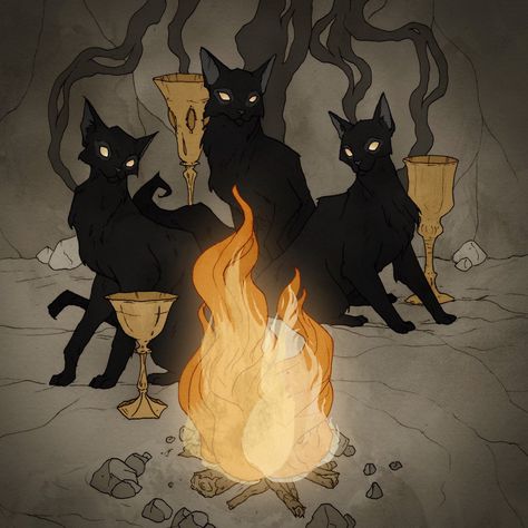 Abigail Larson в Твиттере: «Day two for #drawlloween is: black cat! And I’m cheating today since the #darkwoodtarot I’m working on has a lot of black cats 🖤 Here’s a peek at the Three of Cups 🍷🍷🍷 #mabsdrawlloweenclub… https://t.co/gmf5wnrxc9» Three Of Cups Aesthetic, Cat Familiar Art, Three Cats Drawing, Black Cat Art Illustration, Black Cat Character, Three Black Cats, Three Of Cups, Abigail Larson, Black Cat Drawing