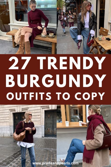 27 Trendy Burgundy Outfit Ideas for Fall and Winter! - Prada & Pearls Colours That Go With Burgundy Outfit, Burgundy And White Dunks Outfit, Burgundy Blouse Outfit Jeans, Wine And Paint Outfit Ideas, Wine Colored Outfits For Women, Burgundy Velvet Top Outfit, Leopard And Burgundy Outfits, Wine Wide Leg Pants Outfit, Burgundy Look Outfits