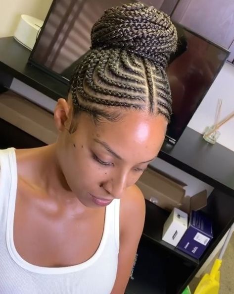 ♛ ͢ #hairstyle #hairstyles #haircolor Hairstyles With Hairpiece, Snoopy Hairstyles, Braided Ponytail Black Hair, Cornrow Updo Hairstyles, Cornrows Updo, Bun Braids, Cornrow Ponytail, Lemonade Braids Hairstyles, Black Hair Updo Hairstyles