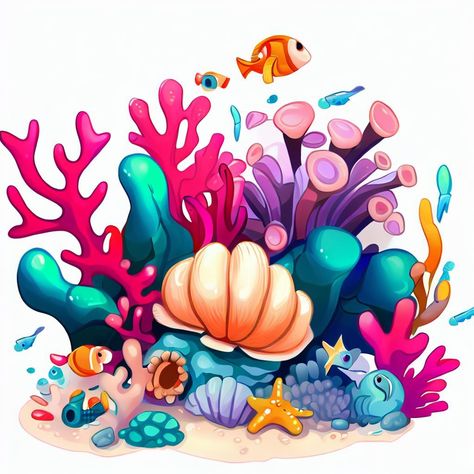 Coral Cartoon, Sticker Wallpaper, Undersea World, Design Sticker, Cartoon Design, Coral, Quick Saves, Color, Design