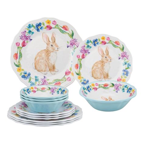 PRICES MAY VARY. Welcome the joys of Easter to your dining table with our Hello Easter Melamine Dinnerware Set. This 12-piece set features a delightful Easter bunny and an array of different flower patterns, designed to celebrate the spirit of Easter and add a touch of seasonal charm to your holiday feasts. Complete Dinnerware Set: The set includes 12 pieces, featuring dinner plates, salad plates, and bowls, providing everything you need for a coordinated and stylish table. Size: Dinner Plate-11 Melamine Dinnerware Sets, Winter Dishes, Easter Garden, Plates And Bowls Set, Melamine Dinnerware, Holiday Feast, Stylish Tables, Dinner Service, Easter Signs