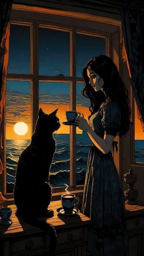 Witch And Cat Drawing, Black Cat Energy Women, Witch With Black Cat, Cat Wine, Artsy Photos, Cat Artwork, Witch Art, Dessin Adorable, Dreamy Art