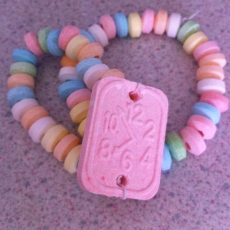 Candy Bracelets Aesthetic, Candy Necklace Aesthetic, Y2k Childhood, Candy Salad, Candy Bracelets, Candy Watch, Childhood Aesthetic, Elizabeth Afton, Candy Necklace