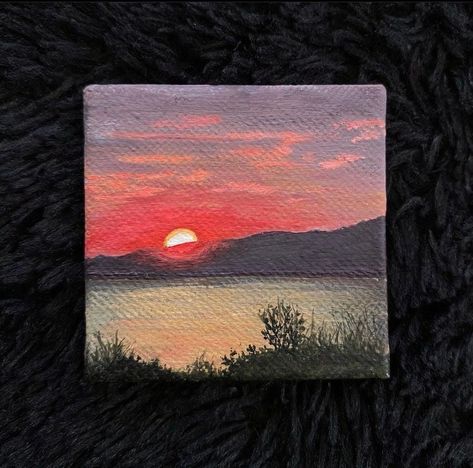 Mini Canvas Art Sunset, Acrylic Painting Canvas Inspiration, Painting Ideas Mini Canvas, Mini Paintings Ideas, Mini Canvas Paintings, Paint Sunset, Painted Sunset, Art Mini Toile, Canvas Painting Tutorials