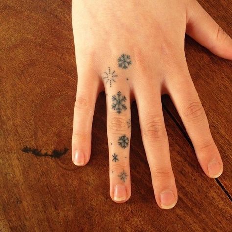 Snowflakes tattoo Small Snowflake Tattoo, Snowflake Tattoo, Winter Tattoo, Snow Tattoo, Tiny Tattoos For Women, Snow Flake Tattoo, Small Finger Tattoos, Petit Tattoo, Finger Tats