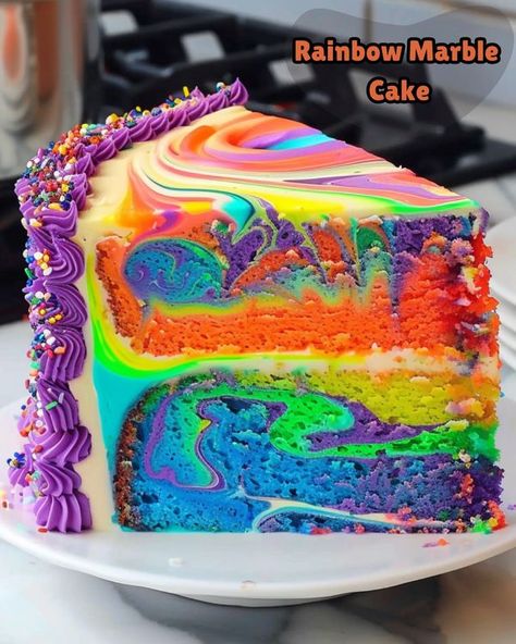 Recipes by Clare Lisa Frank Cake Pops, Tie Dye Cake Frosting, Lisa Frank Birthday Cake, Rainbow Marble Cake, Lisa Frank Cake, Rainbow Cake Ideas, Rainbow Swirl Cake, Homemade Butterbeer, Whimsical Cakes