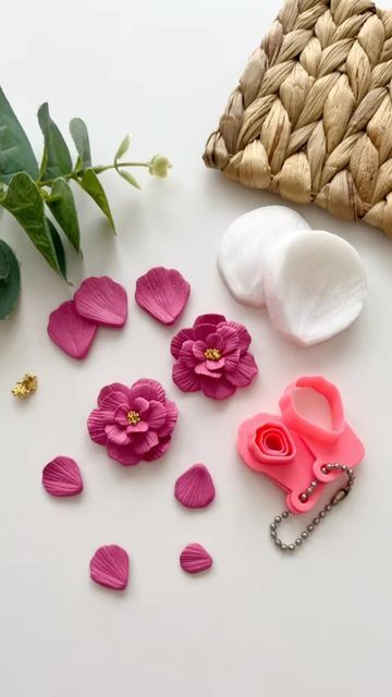 VeeClayDesign on Instagram: "This nesting punch set works like a charm 🙀 the sizes are so perfect to create volume flower I used size 15 mm for the bottom petals, 10 mm for the middle and 7mm on top. Each petal went through the petal press and got this gorgeous texture. Would you like me to film step by step Reel on how to make this flower using these tools? #polymerclay #clay #clayart #clayearrings #earringshandmade #handmadeearrings #handmadejewelry #jewelryhandmade #claycreations #clayslab Small Clay Flowers Diy, Polymer Clay Flower Petals, Peony Polymer Clay Flower Tutorial, Orchid Polymer Clay, Nickel-free Polymer Clay Flower Jewelry, Red Flower-shaped Polymer Clay Jewelry, Polymer Clay Flowers, Clay Flowers, Flowers Diy