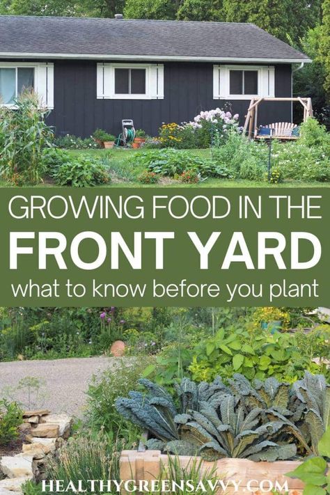 Looking for new places to grow vegetables? If you've considered growing vegetables in the front yard but worried about what the neighbors will think, these front yard vegetable garden ideas from folks who've done it will inspire you to take the plunge. | edible landscaping | foodscapes | front yard gardening | gardening tips | gardening ideas | grow your own | Front Yard Foodscape, Front Yard Veg Garden, Veggie Garden Front Yard, Front Yard Farming, Vegetable Garden Front Of House, Edible Front Garden, Urban Front Yard Vegetable Garden, Front Yard Kitchen Garden Ideas, Turn Your Front Yard Into A Garden