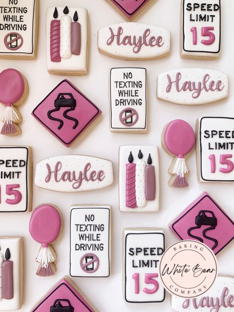 16th Birthday Cookies Girl, 15 Birthday Cookies, Girls 15th Birthday Party Ideas, 15 Birthday Party Ideas For Girls, 19th Birthday Cookies, 16 Birthday Cookies, 16th Birthday Cookies, Sweet 16 Cookies, Bday Cookies