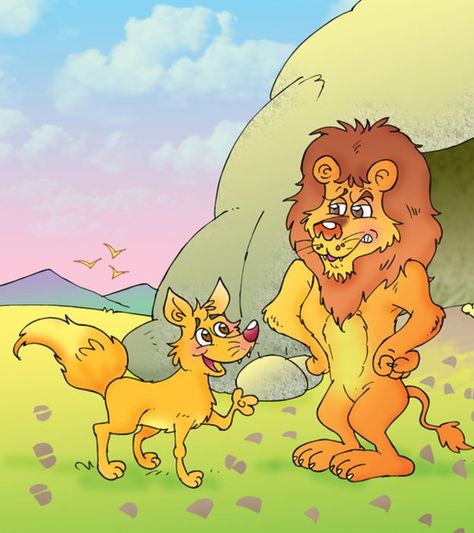 The Fox And The Lion Story Lion And Fox Art, Fox And Lion, Lion And Mouse Story Pictures Printable, Lion And Mouse Story Pictures, The Lion And The Mouse Story Pictures, Crow And Fox Story, The Lion And The Cows Story Images, Tongue Twisters For Kids, Lion Story