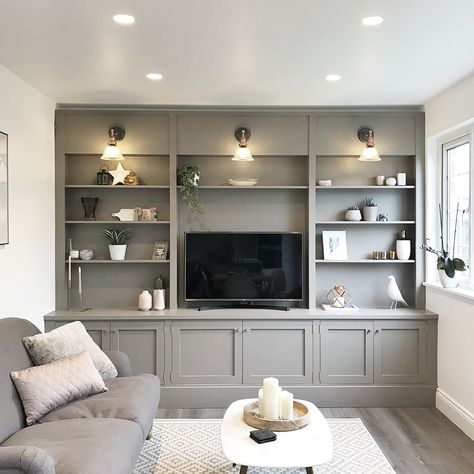 Living Room Interior Design Lighting Trends | Lighting Tips 2019 – Industville Ruang Tv, Tv Fal, Snug Room, Built In Shelves Living Room, Living Room Wall Units, Living Room Built Ins, Living Room Entertainment Center, Living Room Entertainment, Cosy Living Room