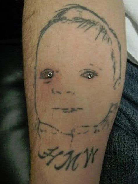 Wow! That baby's got wood screws for eyeballs! Bad Tattoos Funny, Tattoo Humor, Worlds Worst Tattoos, Ugliest Tattoos, Ugly Tattoos, Meme Tattoos Funny, Tattoo Mistakes, Japanese Phoenix Tattoo, Tattoo Tv Shows