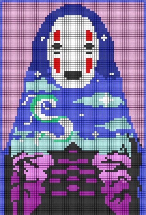 Anime Cross Stitch Patterns Free, Big Alpha Patterns, Studio Ghibli Pixel Art Grid, Pixel Art Ghibli, Ghibli Cross Stitch Pattern, Disney Alpha Patterns, Studio Ghibli Pixel Art, Japanese Pixel Art, Ghibli Pixel Art