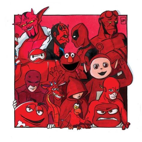 An Artist Sorted Famous Characters By Color And I'm Strangely Drawn To It Red Characters Cartoon, Red Cartoon Characters, Famous Fictional Characters, Red Characters, Color Characters, Red Cartoon, Famous Characters, Pop Culture Shirts, Wallpaper Red