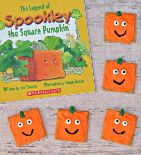 These super simple and yummy pumpkin snacks are inspired by The Legend of Spookley the Square Pumpkin. They make a great Halloween and fall themed snack. Spooky The Square Pumpkin, Pumpkin Snacks, Pumpkin Preschool, Pumpkin Crafts Preschool, Spookley The Square Pumpkin, Pumpkin Lessons, Square Pumpkin, Pumpkins Preschool, Pumpkin Snack