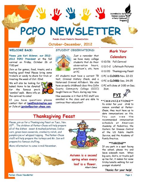 gparent newsletters for preschooers | PCPO October-December 2012 Newsletter Childcare Newsletter Ideas, October Newsletter Preschool, Prek Newsletter, Educational Newsletter, Documentation Ideas, Learning Stories Examples, September Preschool, Newsletter Examples, Early Childhood Education Programs