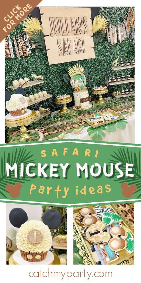 Mickey Mouse Safari Birthday, Disney Party Favor, Mickey Mouse First Birthday, Mickey Birthday Party, Jungle Safari Party, Mickey Safari, Safari Cakes, Disney Baby Shower, Mickey Mouse Parties