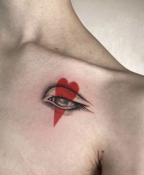 Eye In A Heart Tattoo, Hand Holding Match Tattoo, 3 Eye Tattoo, Quirky Tattoo Ideas, Red Dot Tattoo, Red Angel Tattoo, Lovers Tattoo Couples, One Color Tattoo, Eye Heart Tattoo