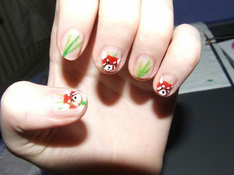 Red Panda Nail Art, Red Panda Nails, Panda Nails, Panda Nail Art, Panda Ring, Nail Red, Super Cute Nails, Red Pandas, Nails For Kids